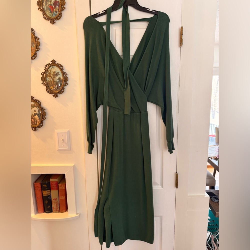 Elegant Green Women's wrap sweater Dress